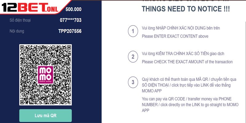 Đại Lý 12BET - Hướng Dẫn Thành Viên Hợp Tác Dễ Dàng 18 Sử dụng ví điện tử Momo thành công chỉ trong vòng 30 giây